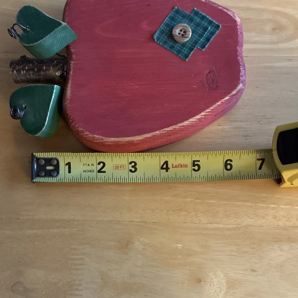 Wooden Decorative Apple with Green Heart Accents, 6 Inch CozyCore GrandmaCore
